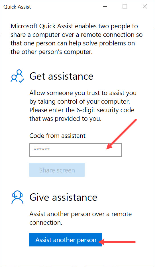 Quick Assist access code