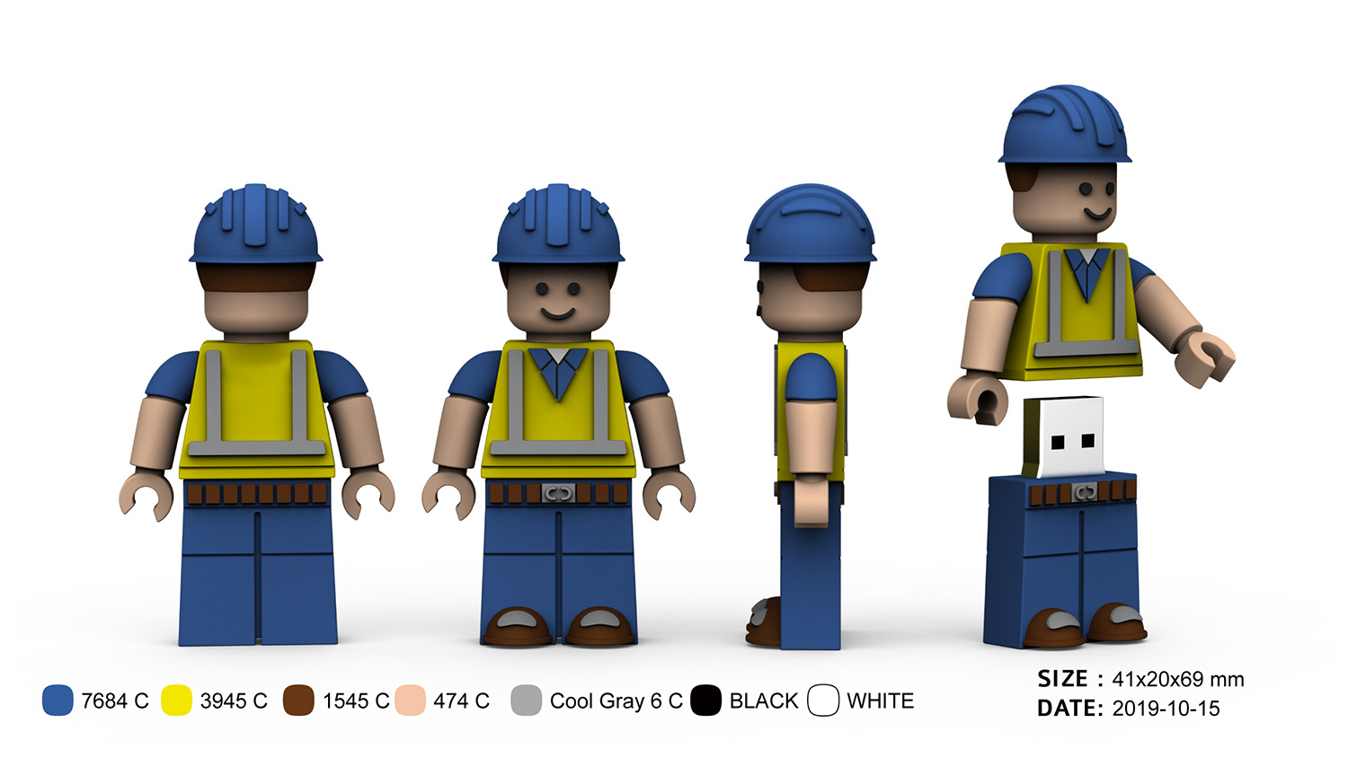 Custom USB flash drive shaped like a construction worker