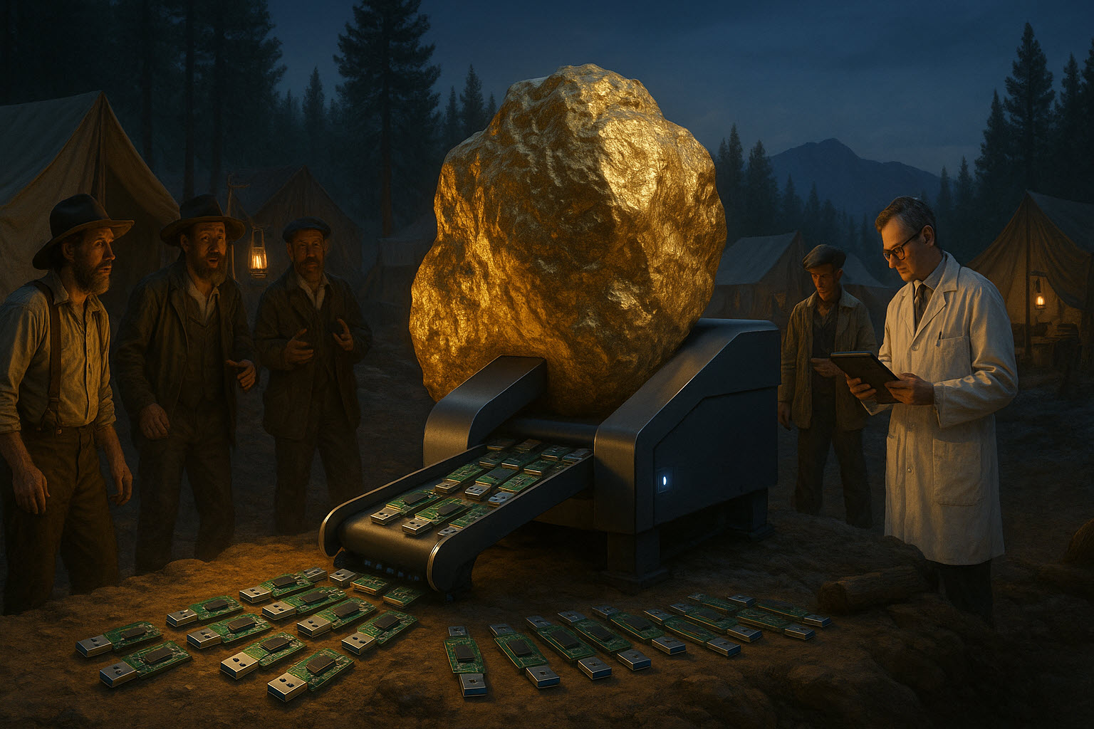 Gold nugget transformed into USB sticks illustration