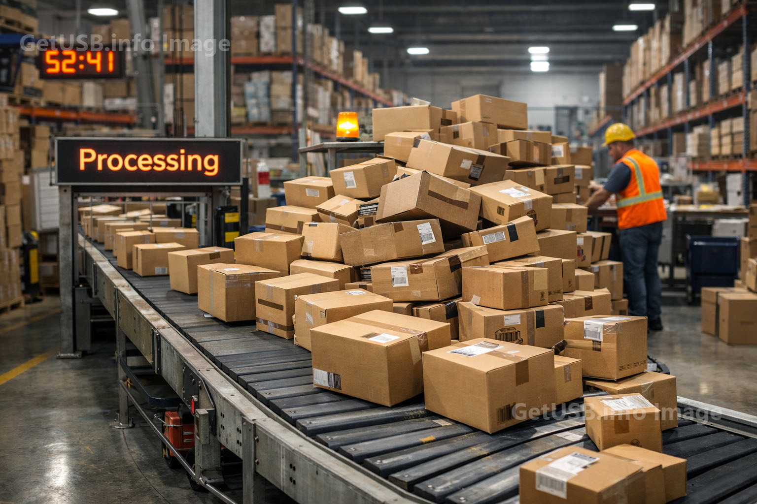 Warehouse conveyor backlog illustrating why microSD cards slow down over time