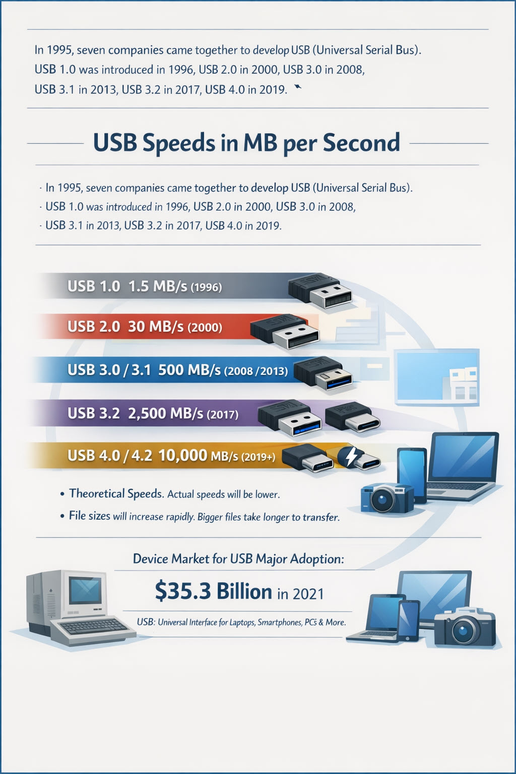 USB speeds shown in MB per second chart comparing USB versions